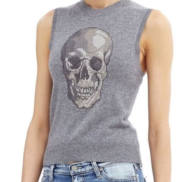 Skull Cashmere Shine Skull Sleeveless Cashmere Sweater - Picture 1 of 8